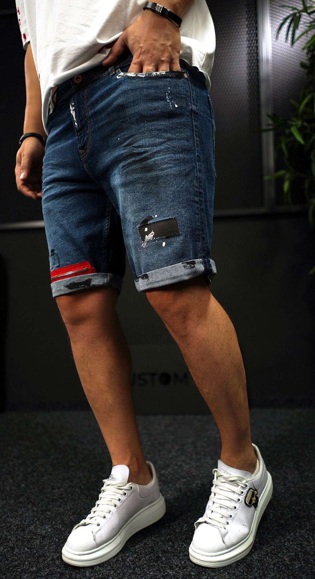 Blugi scurti Red zipper - croială la comandă CustomFit, imaginea 6